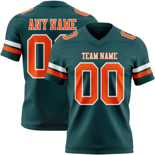 MidnightGreen0094 Custom Midnight Green Orange-White Authentic Football Jersey