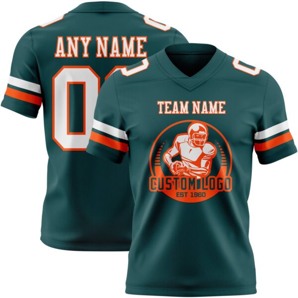 Custom Midnight Green White-Orange Authentic Football Jersey