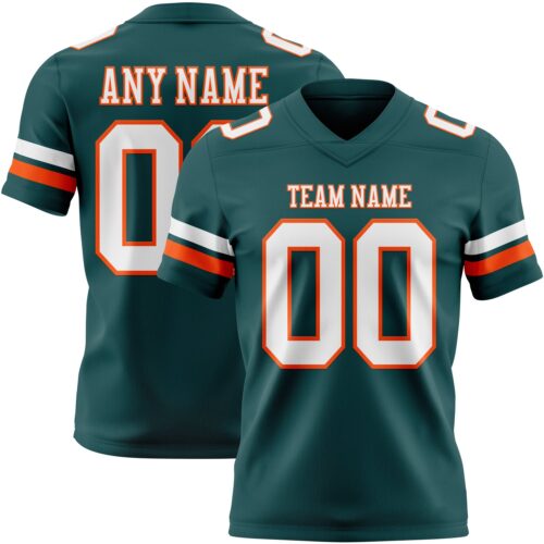 Custom Midnight Green White-Orange Authentic Football Jersey