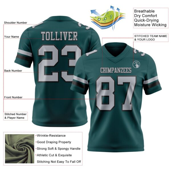 Custom Midnight Green Gray-Black Authentic Football Jersey