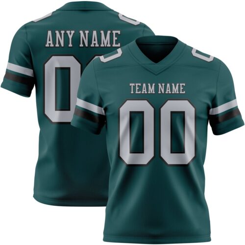 MidnightGreen0098 Custom Midnight Green Gray-Black Authentic Football Jersey