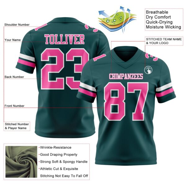 Custom Midnight Green Pink-White Authentic Football Jersey