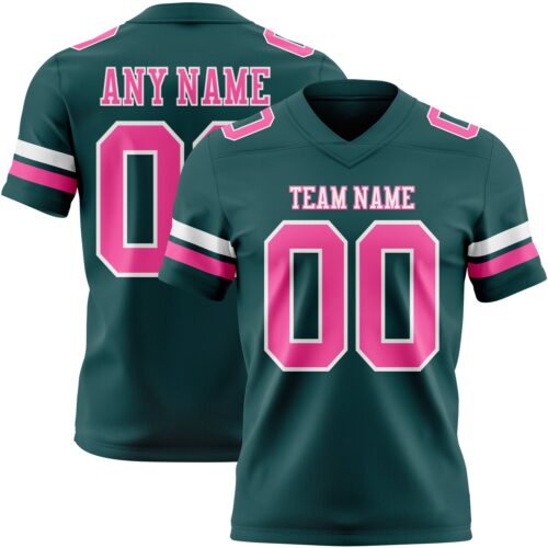MidnightGreen0099 Custom Midnight Green Pink-White Authentic Football Jersey