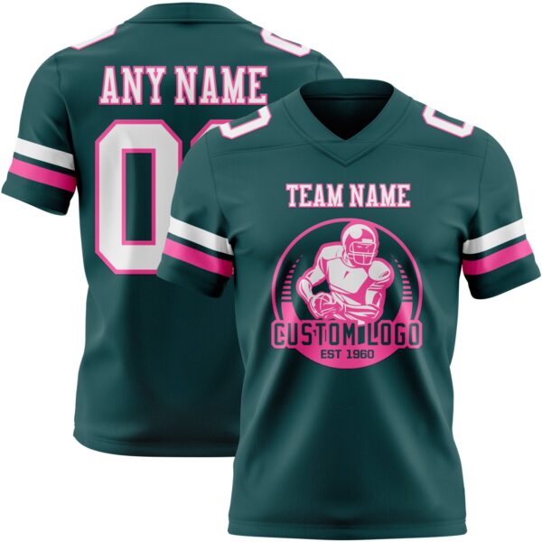 Custom Midnight Green White-Pink Authentic Football Jersey