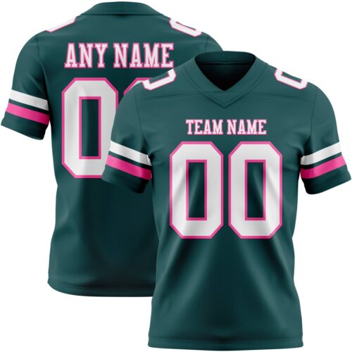 MidnightGreen0100 Custom Midnight Green White-Pink Authentic Football Jersey