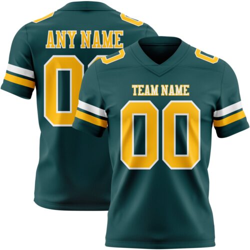 MidnightGreen0101 Custom Midnight Green Gold-White Authentic Football Jersey