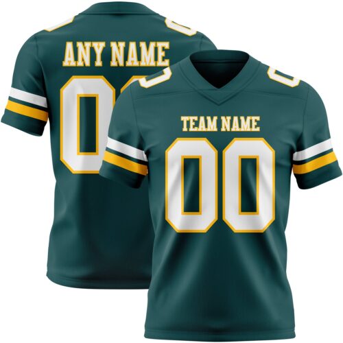 MidnightGreen0102 Custom Midnight Green White-Gold Authentic Football Jersey