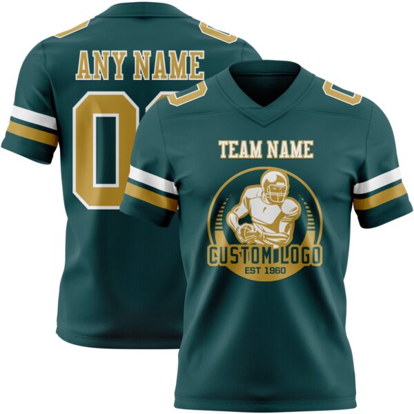 Custom Midnight Green Old Gold-White Authentic Football Jersey