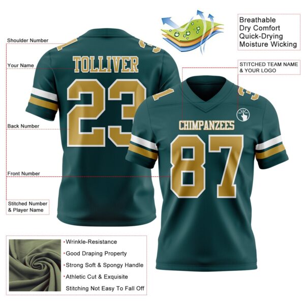 Custom Midnight Green Old Gold-White Authentic Football Jersey