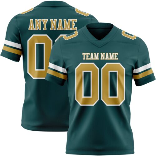 MidnightGreen0103 Custom Midnight Green Old Gold-White Authentic Football Jersey