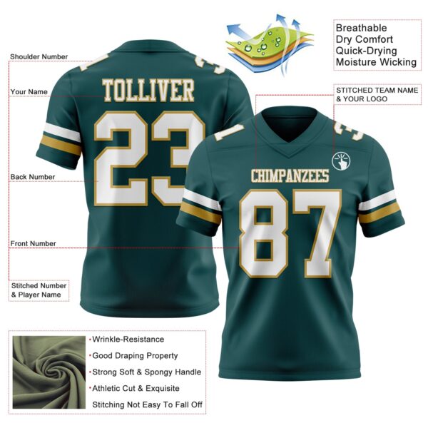 Custom Midnight Green White-Old Gold Authentic Football Jersey