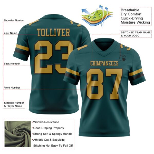 Custom Midnight Green Old Gold-Black Authentic Football Jersey