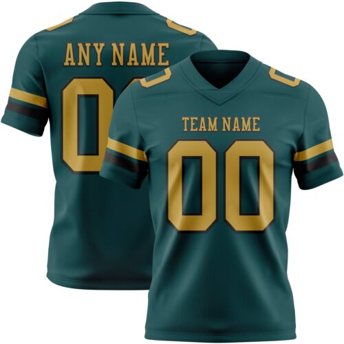 MidnightGreen0107 Custom Midnight Green Old Gold-Black Authentic Football Jersey