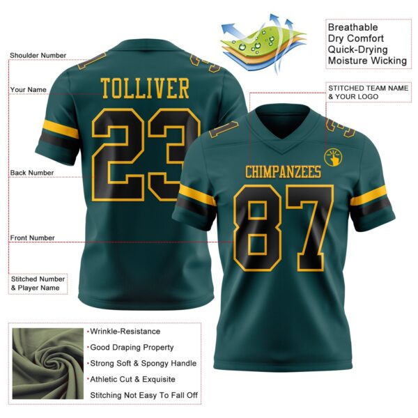 Custom Midnight Green Black-Old Gold Authentic Football Jersey