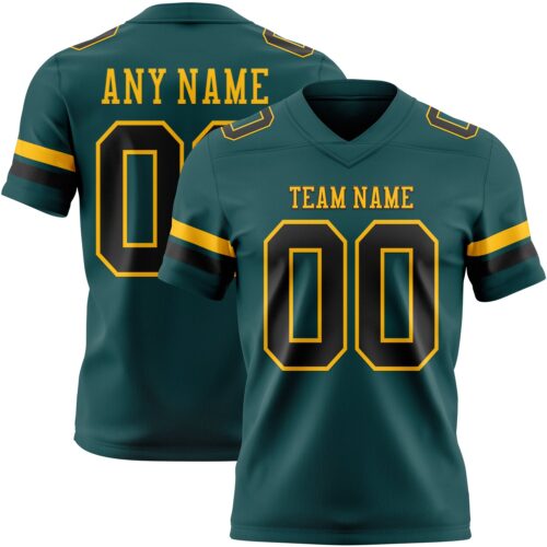 MidnightGreen0108 Custom Midnight Green Black-Old Gold Authentic Football Jersey
