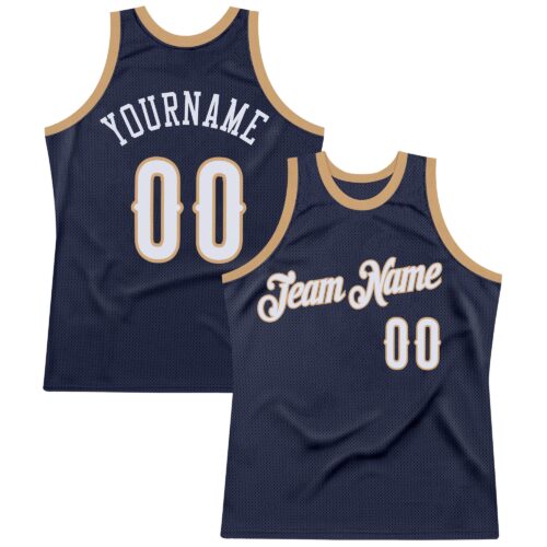 Navy0180 Custom Navy White-Old Gold Authentic Throwback Basketball Jersey