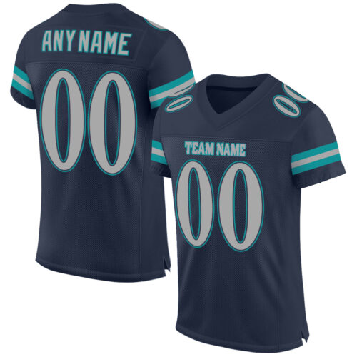 Navy0286 Custom Navy Gray-Aqua Mesh Authentic Football Jersey