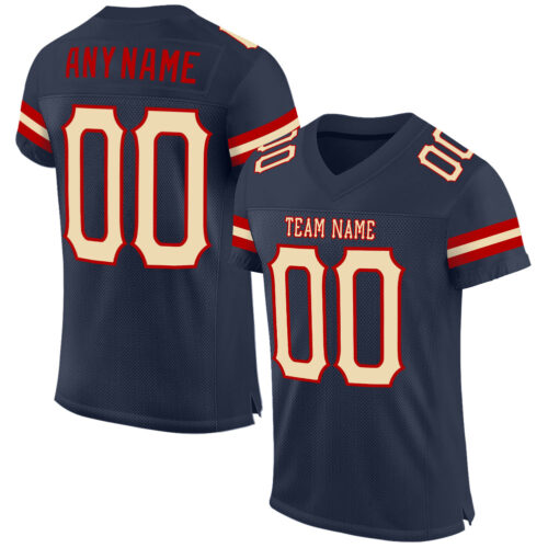 Navy0288 Custom Navy Cream-Red Mesh Authentic Football Jersey