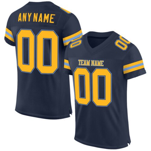 Navy0289 Custom Navy Gold-Light Blue Mesh Authentic Football Jersey