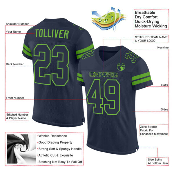 Navy0297-1 Custom Navy Navy-Neon Green Mesh Authentic Football Jersey