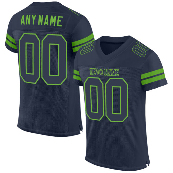 Navy0297 Custom Navy Navy-Neon Green Mesh Authentic Football Jersey