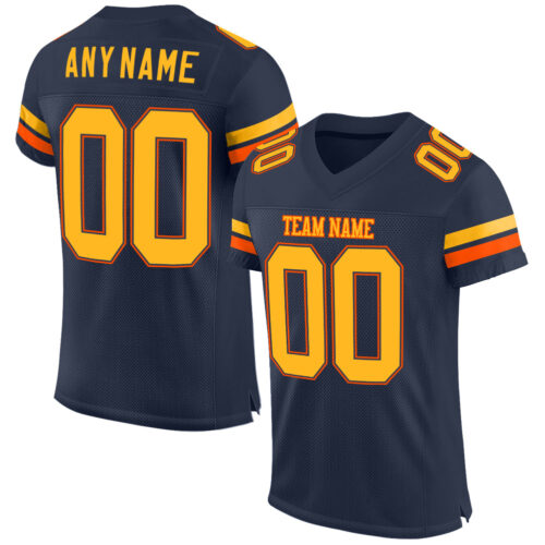Navy0298 Custom Navy Gold-Orange Mesh Authentic Football Jersey