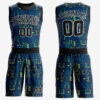 Custom Navy Black-Gold Round Neck Sublimation Basketball Suit Jersey