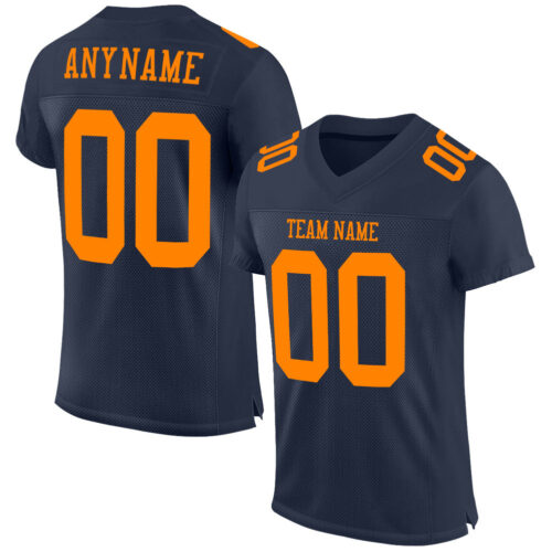 Navy0489 Custom Navy Bay Orange Mesh Authentic Football Jersey