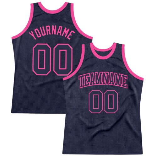 Navy0491 Custom Navy Navy-Pink Authentic Throwback Basketball Jersey