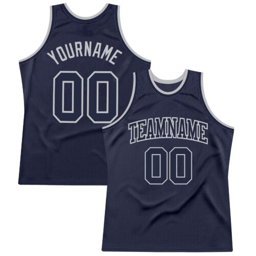 Navy0552 Custom Navy Navy-Gray Authentic Throwback Basketball Jersey