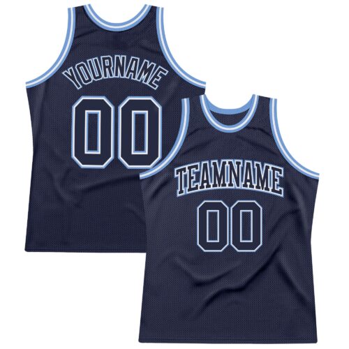 Navy0555 Custom Navy Navy-Light Blue Authentic Throwback Basketball Jersey