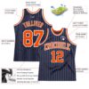 Custom Navy White Pinstripe Orange Authentic Basketball Jersey