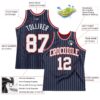 Custom Navy White Pinstripe White Gray-Red Authentic Basketball Jersey
