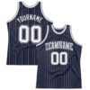 Custom Navy White Pinstripe White-Gray Authentic Basketball Jersey