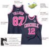 Custom Navy White Pinstripe Pink Authentic Basketball Jersey