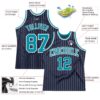 Custom Navy White Pinstripe Teal Authentic Basketball Jersey
