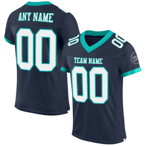 Navy0632 Custom Navy White-Aqua Mesh Authentic Football Jersey