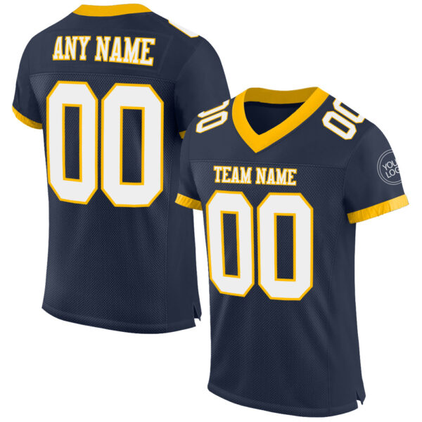 Navy0639 Custom Navy White-Gold Mesh Authentic Football Jersey
