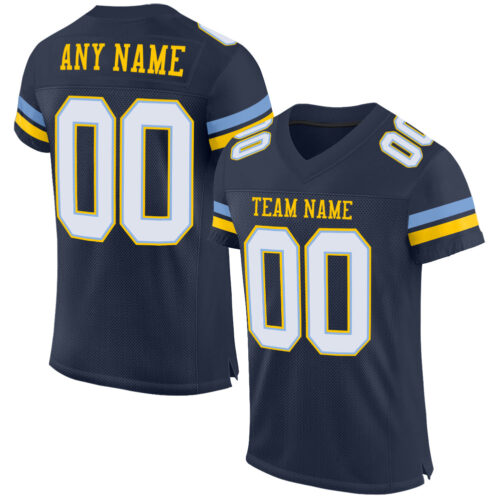 Navy0647 Custom Navy White Light Blue-Yellow Mesh Authentic Football Jersey