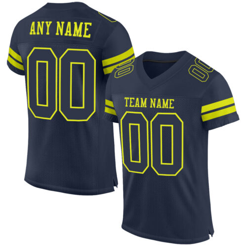 Navy0651 Custom Navy Neon Yellow Mesh Authentic Football Jersey