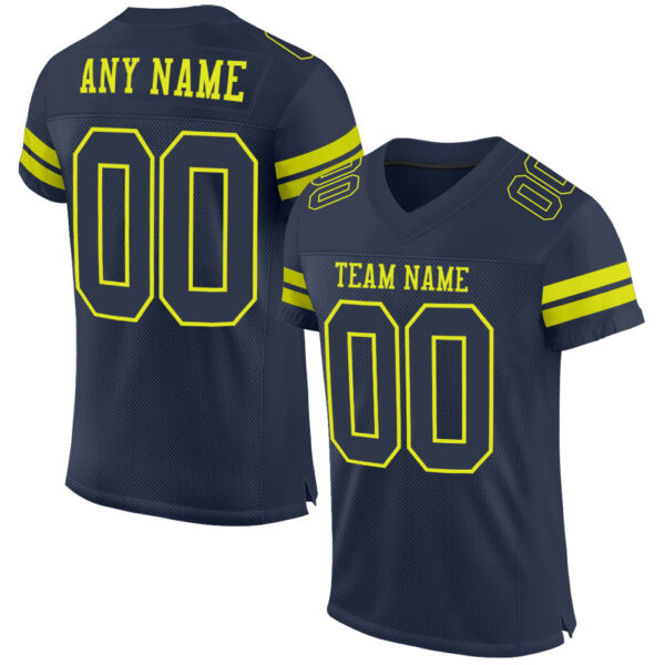 Navy0651 Custom Navy Neon Yellow Mesh Authentic Football Jersey