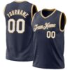 Custom Navy White-Old Gold Authentic Throwback Basketball Jersey
