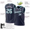 Custom Navy White-Teal Authentic Throwback Basketball Jersey