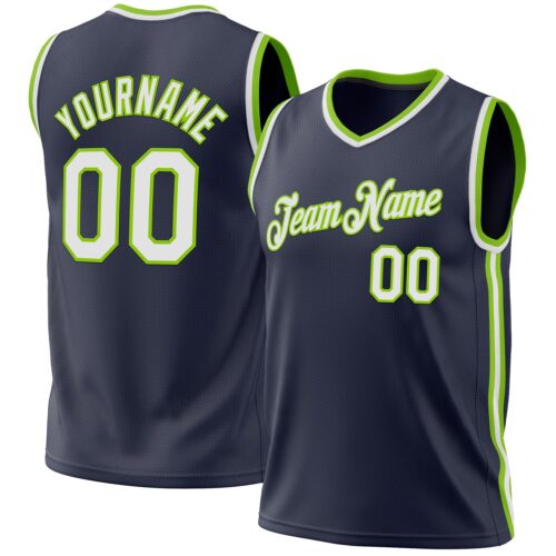 Navy0747 Custom Navy White-Neon Green Authentic Throwback Basketball Jersey