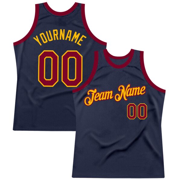 Custom Navy Maroon-Gold Authentic Throwback Basketball Jersey