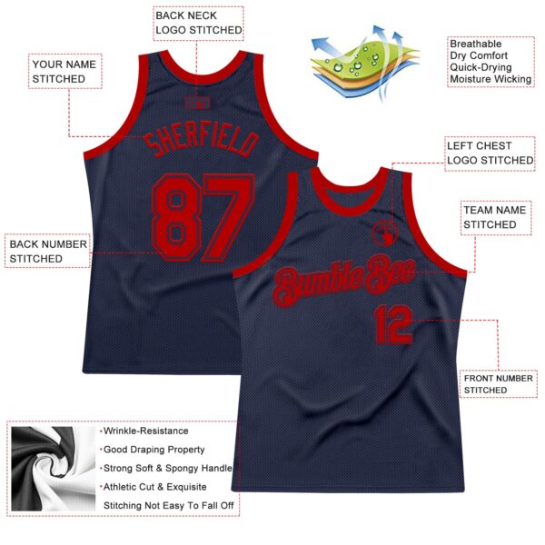 Custom Navy Red Authentic Throwback Basketball Jersey