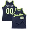 Custom Navy White-Neon Green Authentic Throwback Basketball Jersey