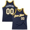 Custom Navy White-Gold Authentic Throwback Basketball Jersey
