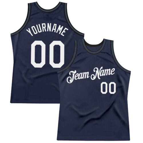 Custom Navy White Black-Light Blue Authentic Throwback Basketball Jersey