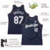 Custom Navy White Black-Gray Authentic Throwback Basketball Jersey